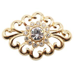 NAPIER Gold Tone Swirl Rhinestone Fashion Costume Brooch 2.25"x1.5"